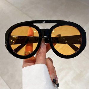 Designer Fashion Top Bar Round Frame Yellow Lens Sunglasses 2024